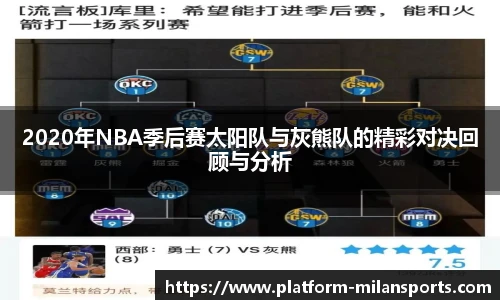2020年NBA季后赛太阳队与灰熊队的精彩对决回顾与分析