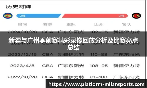 新疆与广州季前赛精彩录像回放分析及比赛亮点总结